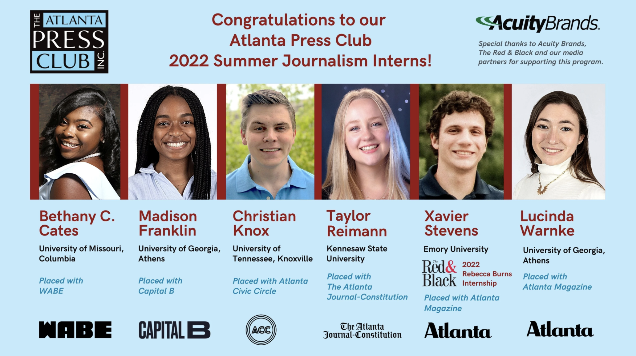 Congratulations to our APC 2022 Summer Journalism Interns! Atlanta